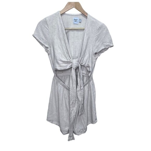 Princess Polly Tie Front Beige Tan Linen Romper Size 6 - Picture 5 of 16